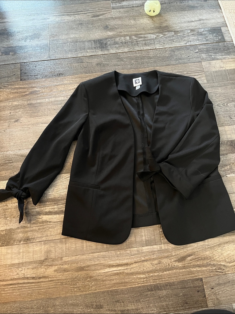 Black Women's Open-Front Blazer Jacket Tie Detail